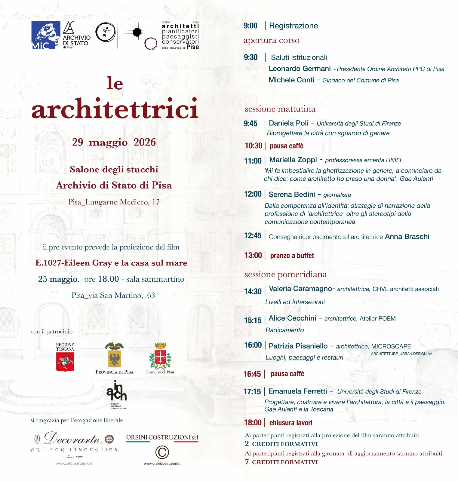 Evento Le architettrici organizzato dall’Ordine degli architetti di Pisa